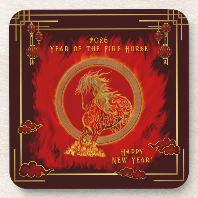 Year of the Fire Horse , Happy Lunar New Year Getränkeuntersetzer (Vorderseite)