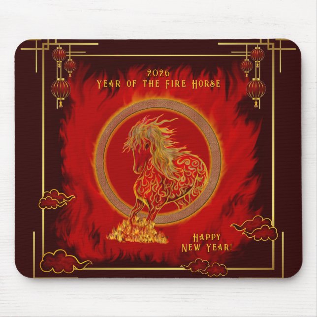 Year of the Fire Horse , Happy Lunar New Year Mousepad (Vorne)