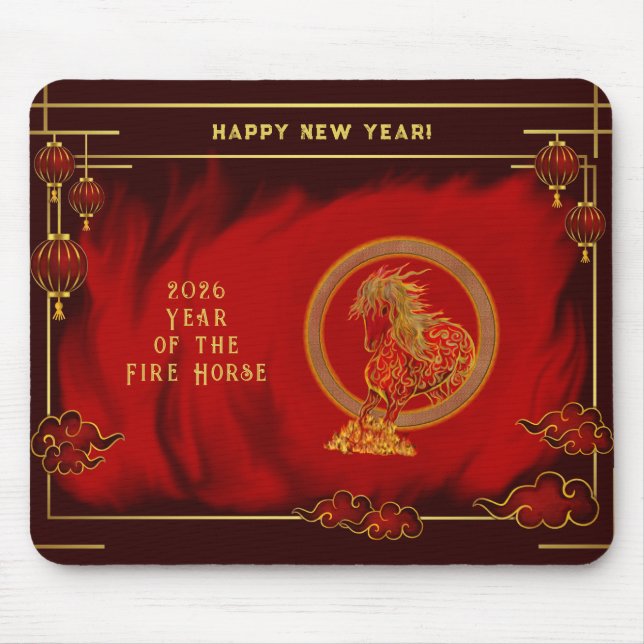 Year of the Fire Horse , Happy Lunar New Year Mousepad (Vorne)