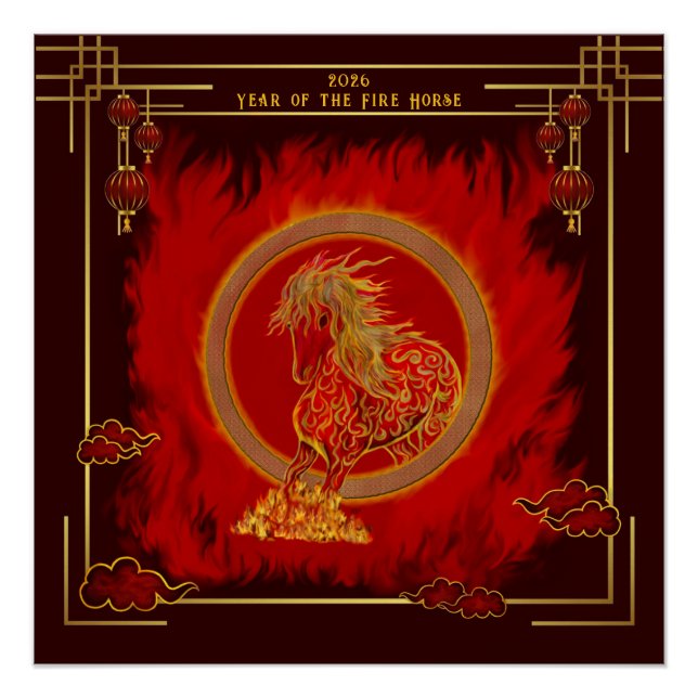 Year of the Fire Horse , Happy Lunar New Year Poster (Vorderseite)