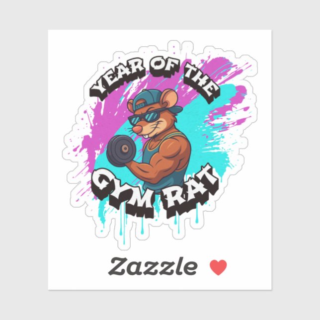 Year of the Gym Rat Funny Workout Cartoon Design Aufkleber (Blatt)