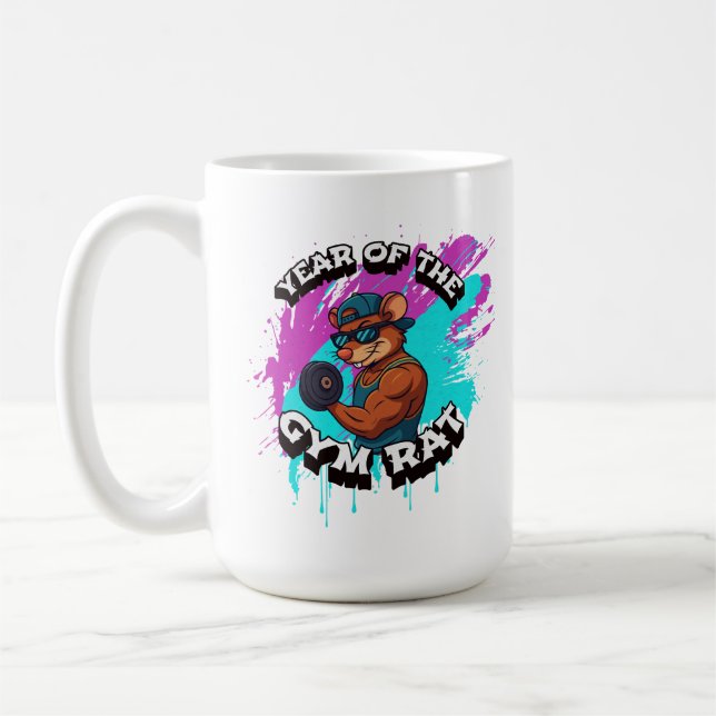 Year of the Gym Rat Funny Workout Cartoon Design Kaffeetasse (Links)