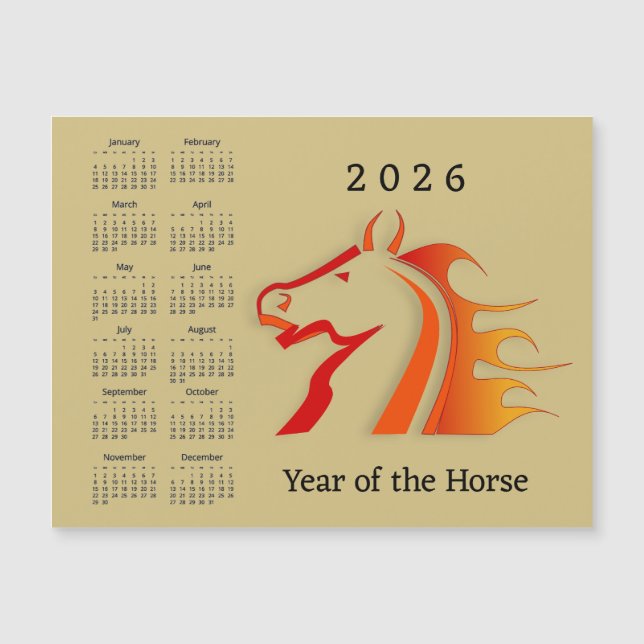 Year of the Horse 2026 Calendar Magnetic Card Magnetkarte (Vorderseite)