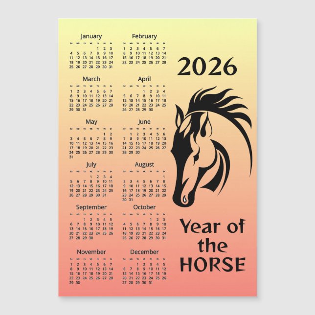 Year of the Horse 2026 Calendar Magnetic Card Magnetkarte (Vorderseite)
