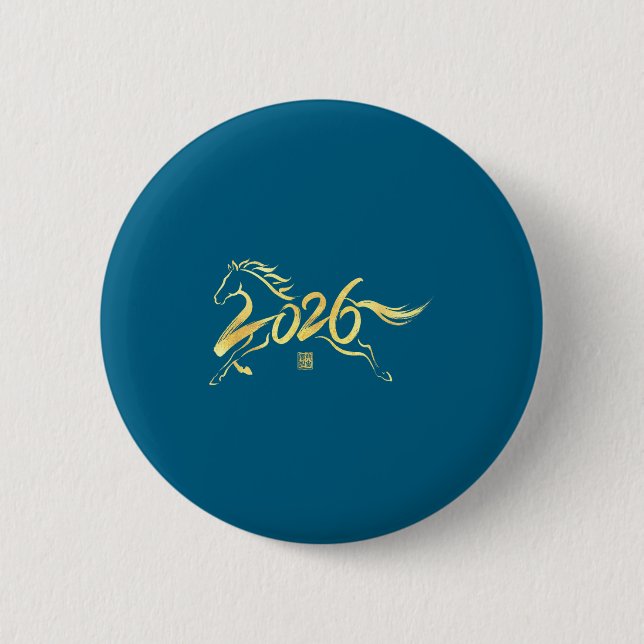 Year Of The Horse 2026 Calligraphy Chinese New Yea Button (Vorderseite)