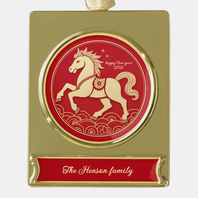 Year of the Horse 2026 Chinese New Year  Banner-Ornament Gold (Vorderseite)