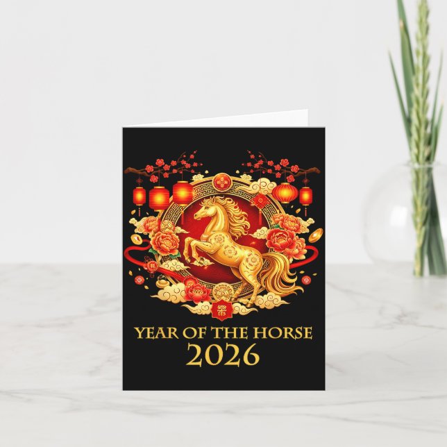 Year Of The Horse 2026 Chinese New Year Horse Lant Karte (Vorderseite)