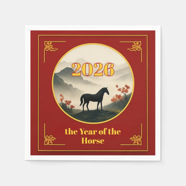 Year of the Horse 2026 Chinese New Year Mountain  Serviette (Vorderseite)