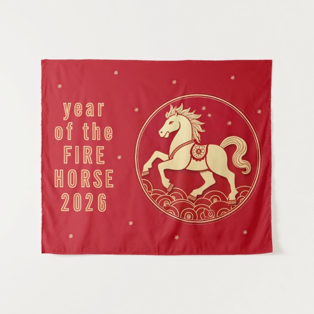 Year of the Horse 2026 Chinese New Year Party Wandteppich (Vorderseite (Horizontal))