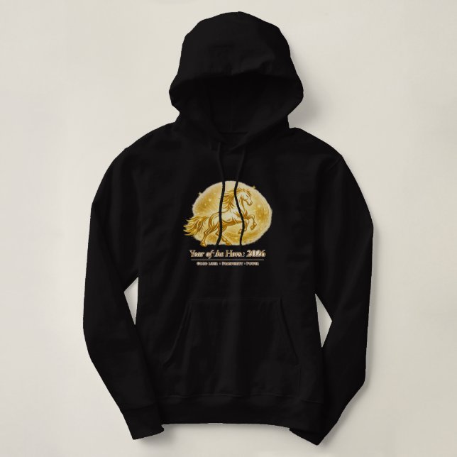 Year of the Horse 2026 Gold Energy Hoodie – Chines (Design vorne)