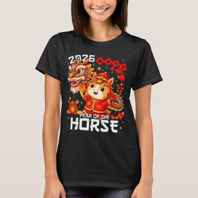 Year Of The Horse 2026 Lion Dance Chinese New Year T-Shirt (Vorderseite)