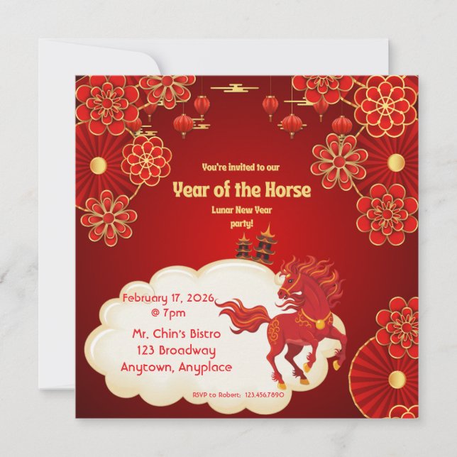 Year of the Horse Chinese New Year Invitation Einladung (Vorderseite)