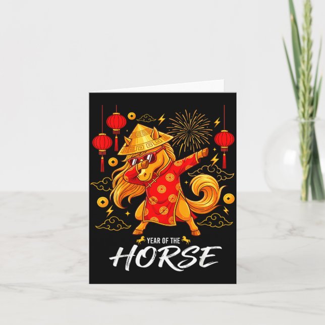 Year Of The Horse Dabbing Zodiac Horse Chinese New Karte (Vorderseite)