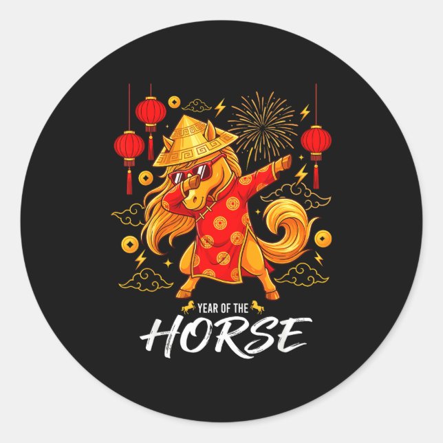 Year Of The Horse Dabbing Zodiac Horse Chinese New Runder Aufkleber (Vorderseite)
