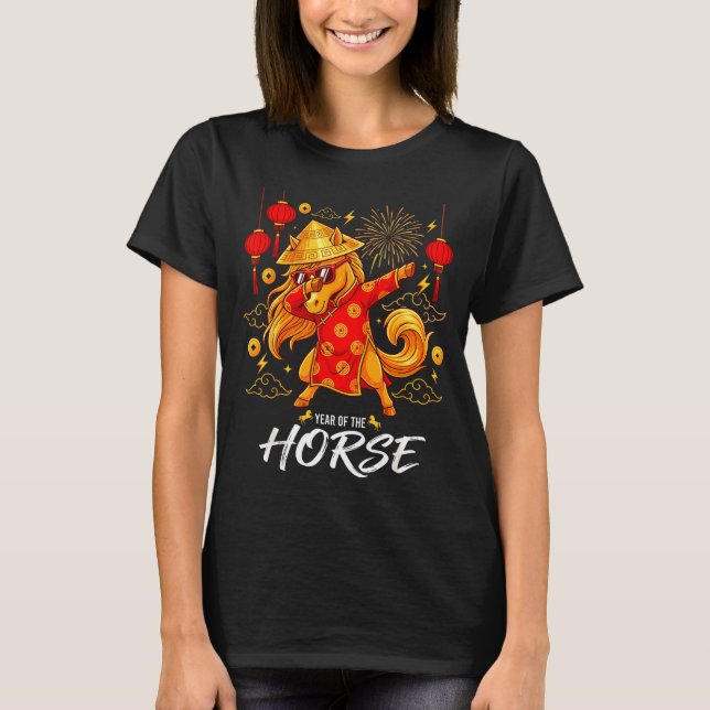 Year Of The Horse Dabbing Zodiac Horse Chinese New T-Shirt (Vorderseite)