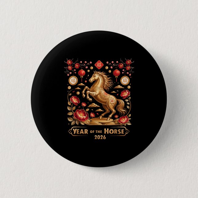 Year Of The Horse Happy New Year 2026  Button (Vorderseite)