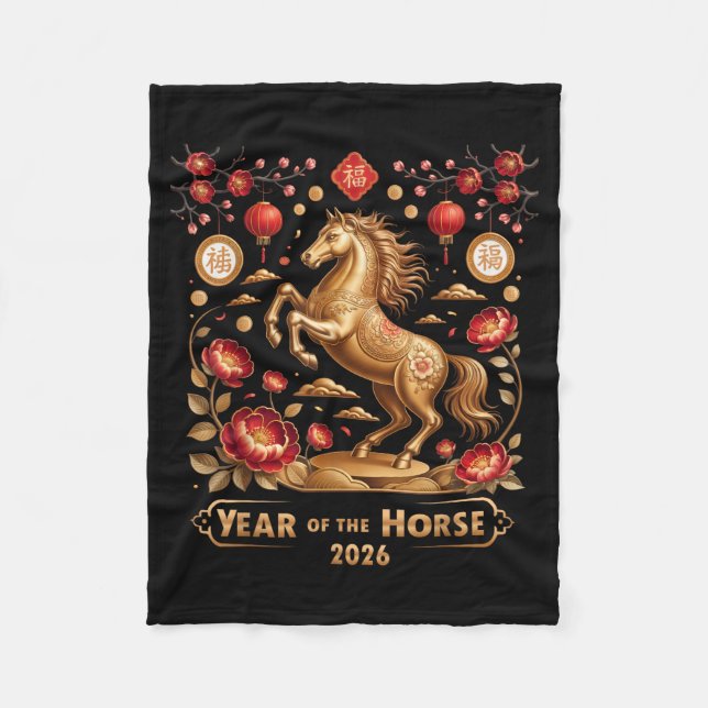 Year Of The Horse Happy New Year 2026  Fleecedecke (Vorderseite)