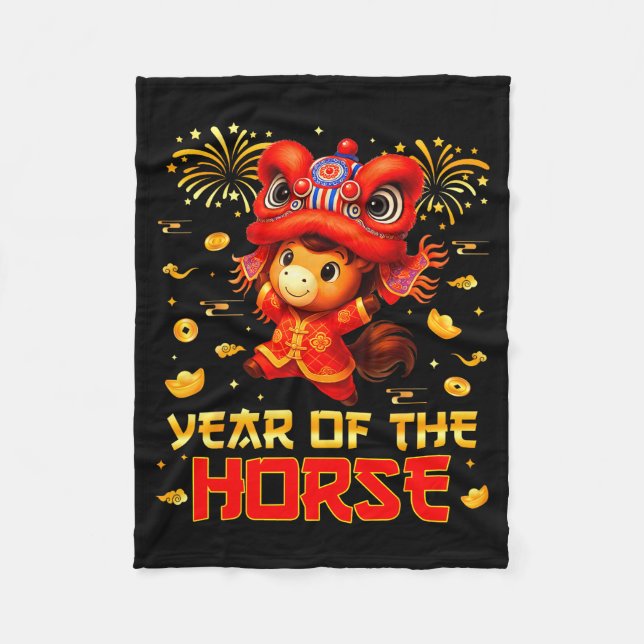 Year Of The Horse Lion Dance Lunar Chinese New Yea Fleecedecke (Vorderseite)