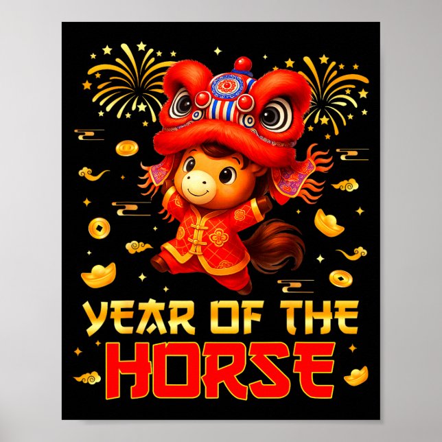 Year Of The Horse Lion Dance Lunar Chinese New Yea Poster (Vorne)