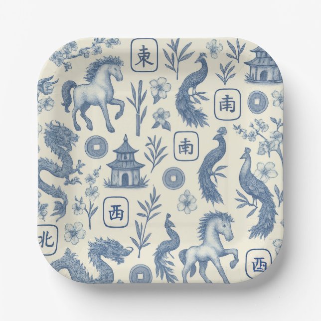 Year of the Horse Mahjong Paper Plates Pappteller (Vorderseite)