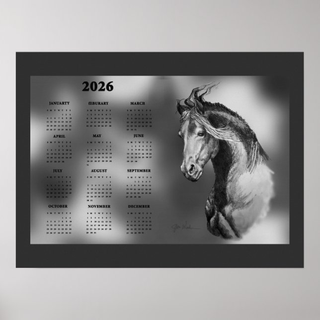 Yearly Calendar Beautiful Stallion Horse Poster (Vorne)