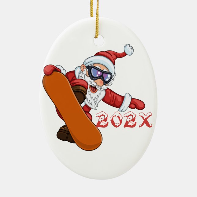 Yearly Santa Snowboarder Keramik Ornament (Hinten)