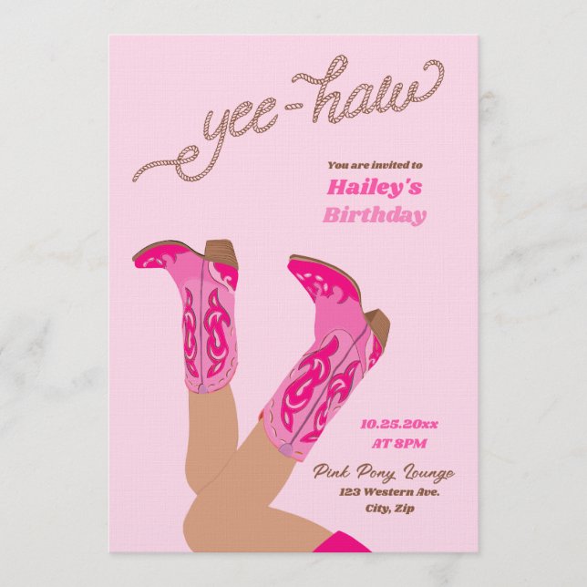 Yee-Haw Cowgirl Birthday Einladung (Vorderseite)