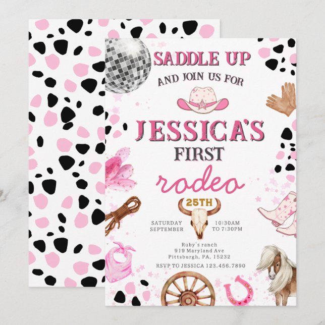 Yee Haw Disco Cowgirl Rodeo Birthday Einladung (Vorne/Hinten)