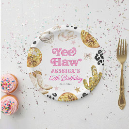 Yee Haw Disco Cowgirl Rodeo Pink Birthday Party  Pappteller