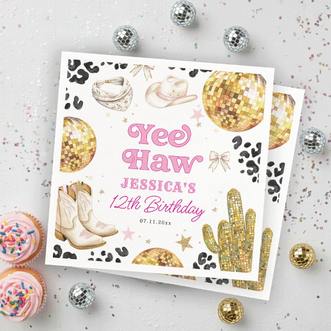 Yee Haw Disco Cowgirl Rodeo Pink Birthday Party  Serviette (Von Creator hochgeladen)