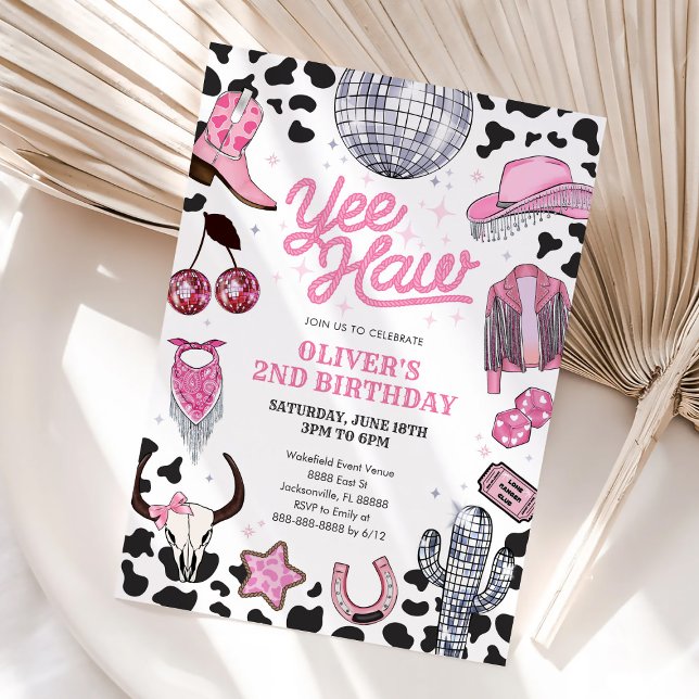 Yee Haw Girl Rodeo Retro Disco Cowgirl Birthday Einladung (Von Creator hochgeladen)