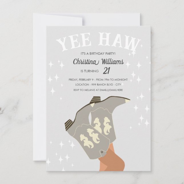 Yee Haw Modern Gray Western Cowboy Birthday Einladung (Vorderseite)