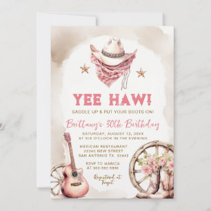 Yee Haw Pink Cowgirl 30. Geburtstagseinladung Einladung