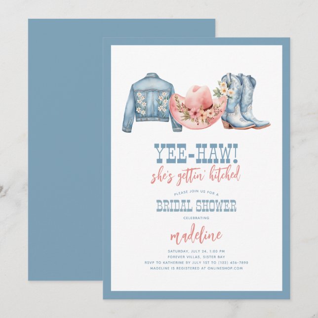 Yee-Haw Sie wird Bridal aufreißen Einladung (Vorne/Hinten)