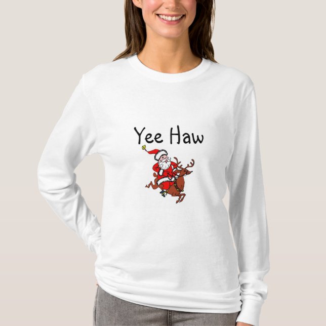 Yee Haw-Weihnachtscowboy Weihnachtsmann T-Shirt (Vorderseite)