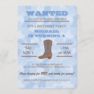 YEEHAW! Blaue Cowboy-Geburtstags-Party Einladung