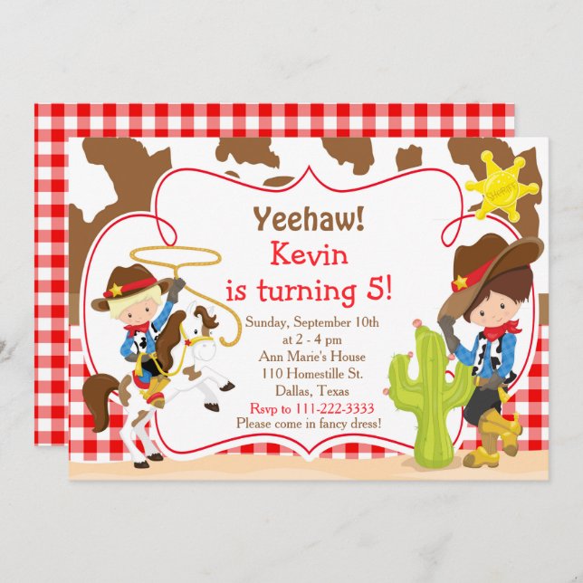 Yeehaw Cowboy Western Birthday Party Einladung (Vorne/Hinten)