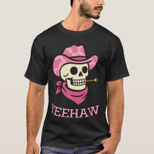 Yeehaw Cowgirl Skelett-Shirt Rosa Kuh-Druck Hut Co T-Shirt