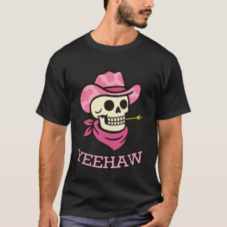 Yeehaw-Cowgirl-Skelett-Shirt Rosa Kuh-Druck-Hut Co T-Shirt
