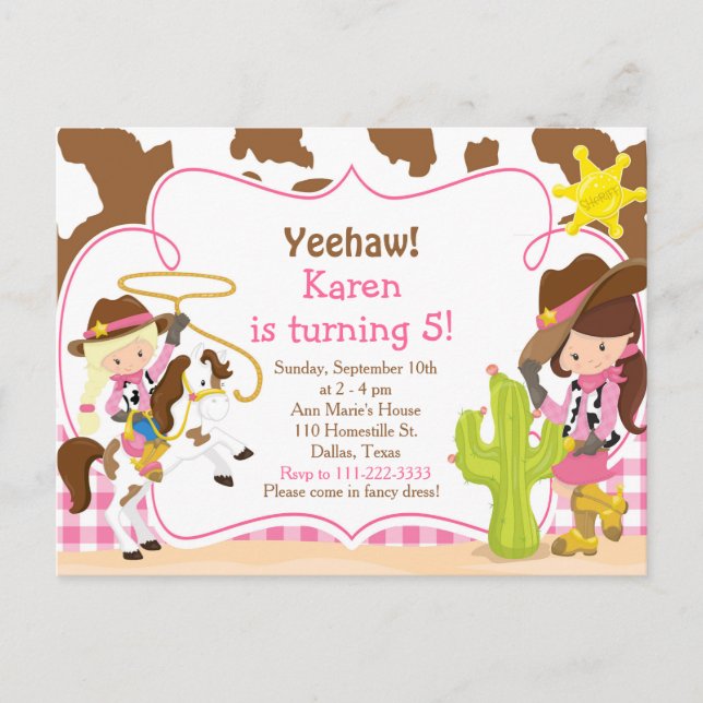 Yeehaw Cowgirl Western Birthday Party Postkarte (Vorderseite)
