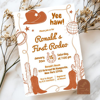 Yeehaw Disco Cowboy First Rodeo Birthday Boy Einladung