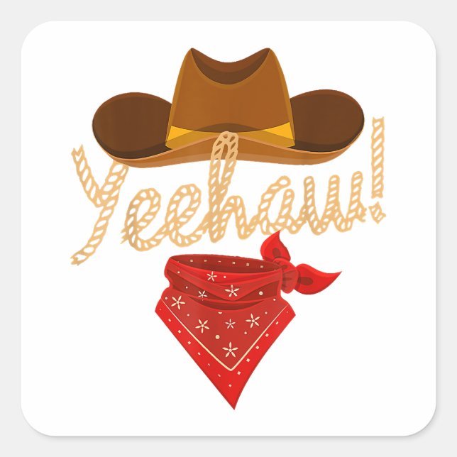 Yeehaw Western Country Howdy Southern Cowboy Yeh H Quadratischer Aufkleber (Vorderseite)