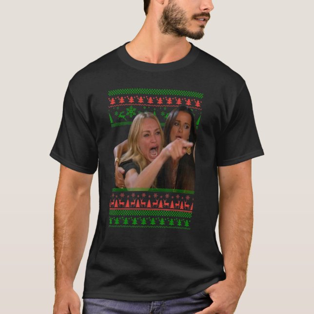 Yelling at a Cat Ugly Christmas Sweater Meme Outfi T-Shirt (Vorderseite)