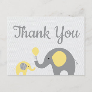 Yello Grey Elephant Baby Shower Danke Postcard Postkarte