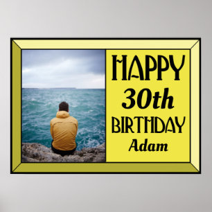 Yellow 30. Art Déco Geburtstags-Foto Poster