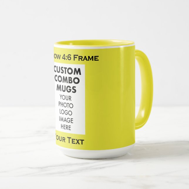 Yellow 4:6 Portrait Frame Photo Text Custom Combo Tasse (VorderseiteRechts)