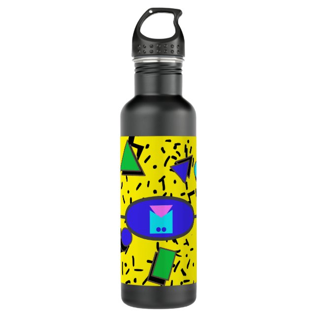 Yellow 80er Memphis Abstrakt Style Retro Monogram Edelstahlflasche (Vorderseite)
