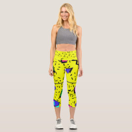 Yellow 80er Memphis Abstrakt Style Retro Nahtlos Capri Leggings