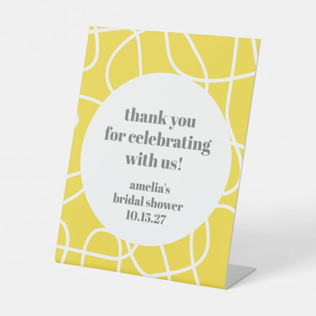 Yellow Abstract Line Custom Bridal Shower Thanks Sockelschild (Vorderseite)