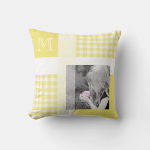 Yellow Add Your Foto Gingham Modern Monogram Kissen
